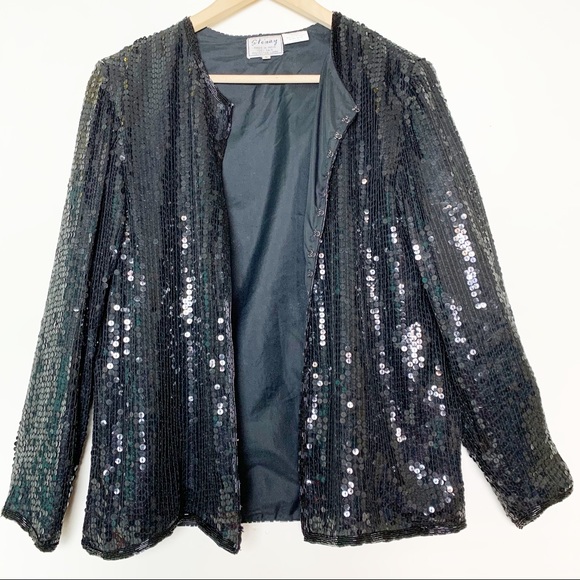 Vintage Silk Black Beaded Holiday Jacket Women’s Size Small - Picture 2 of 8